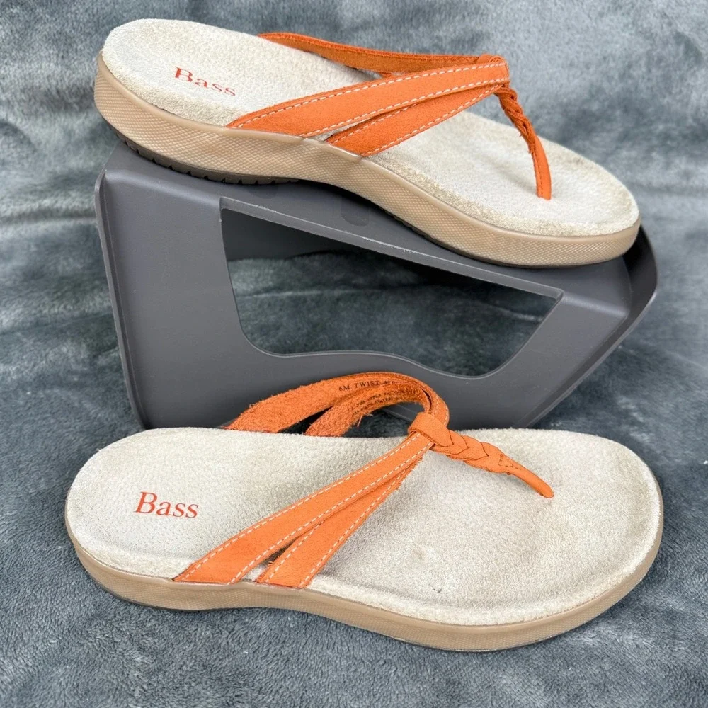 Bass Thong Sandals‎ Women's Orange Braided Strap Comfort Slip On Casual